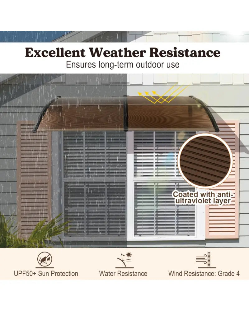 Outdoor Front Door Patio Overhang Awning for Sunlight Rain Snow Wind Protection-78 x 35 Inch - Brown - Outdoor Shades