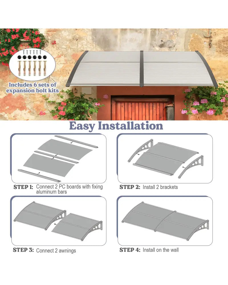 Outdoor Front Door Patio Overhang Awning for Sunlight Rain Snow Wind Protection-Gray - Gray - Outdoor Shades