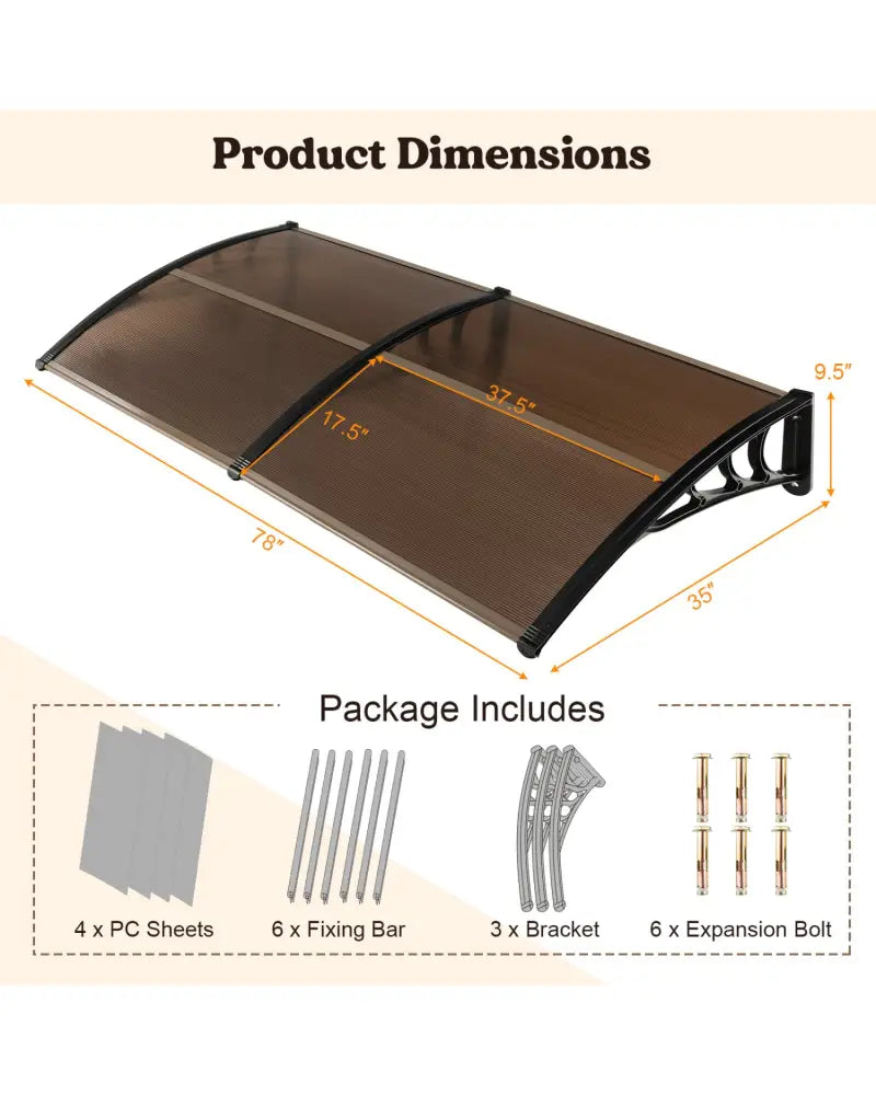Outdoor Front Door Patio Overhang Awning for Sunlight Rain Snow Wind Protection-78 x 35 Inch - Brown - Outdoor Shades