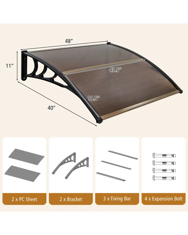 Outdoor Front Door Patio Overhang Awning for Sunlight Rain Snow Wind Protection-48 x 40 Inch - Brown - Outdoor Shades