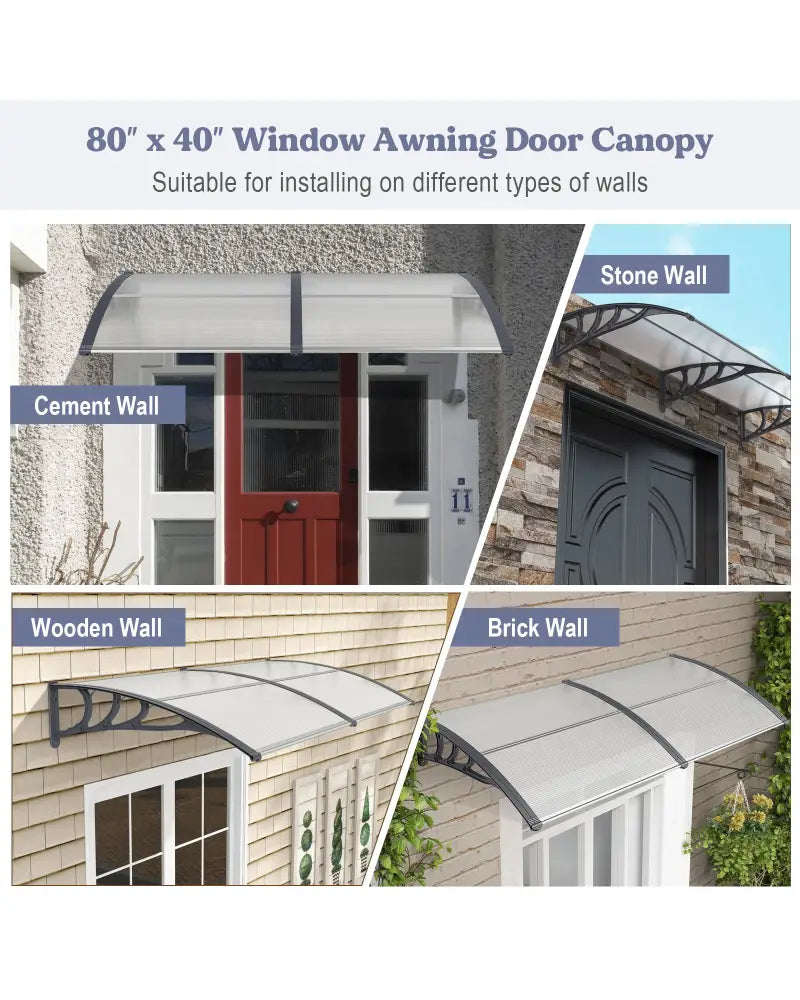 Outdoor Front Door Patio Overhang Awning for Sunlight Rain Snow Wind Protection-Gray - Gray - Outdoor Shades