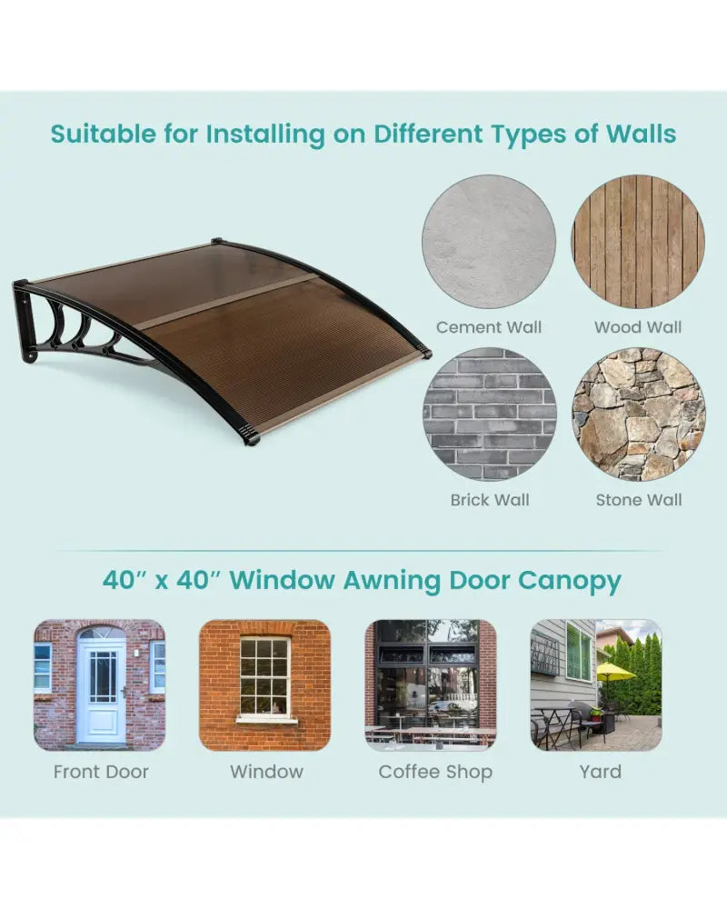 Outdoor Front Door Patio Overhang Awning for Sunlight Rain Snow Wind Protection-40 x 40 Inch - Brown - Outdoor Shades