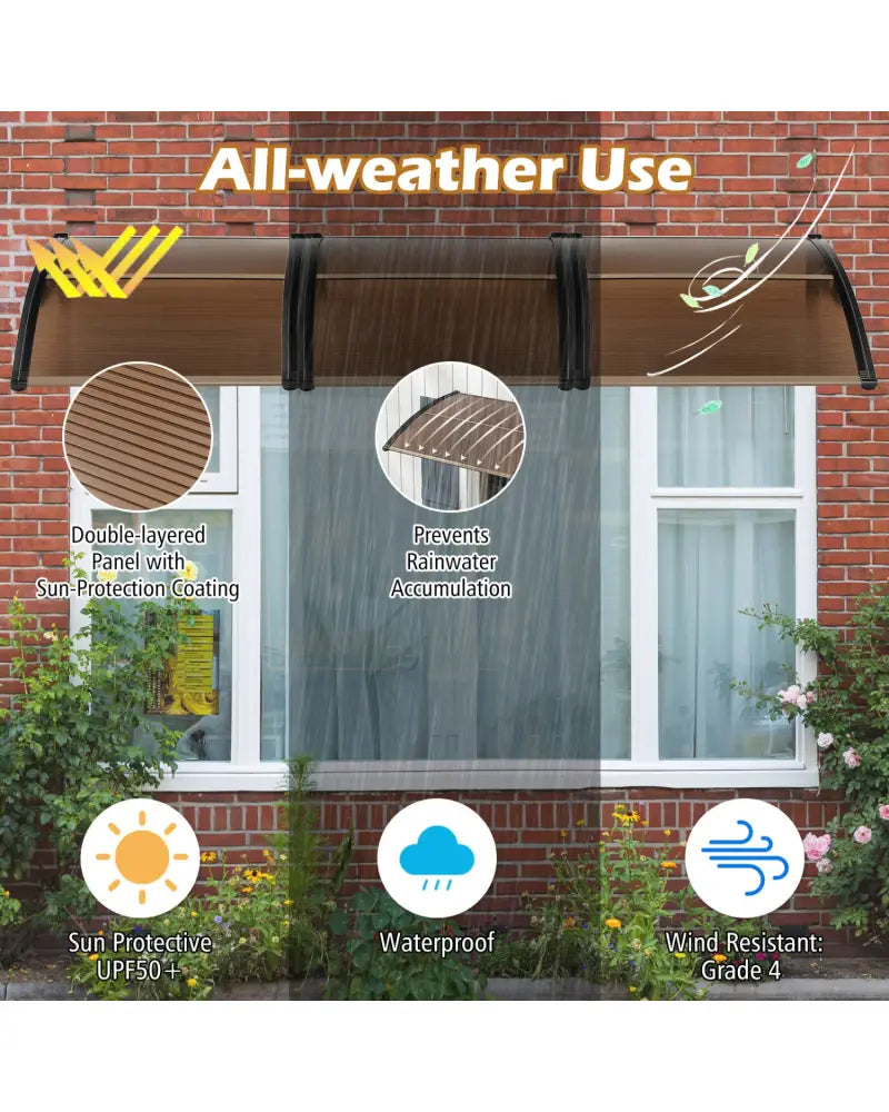 Outdoor Front Door Patio Overhang Awning for Sunlight Rain Snow Wind Protection-48 x 40 Inch - Brown - Outdoor Shades
