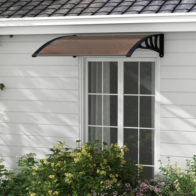 Outdoor Front Door Patio Overhang Awning for Sunlight Rain Snow Wind Protection-48 x 40 Inch - Brown - Outdoor Shades
