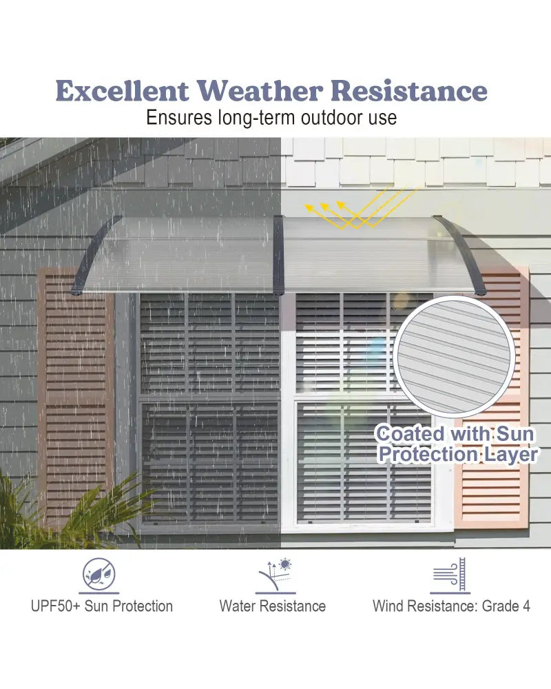 Outdoor Front Door Patio Overhang Awning for Sunlight Rain Snow Wind Protection-Gray - Gray - Outdoor Shades