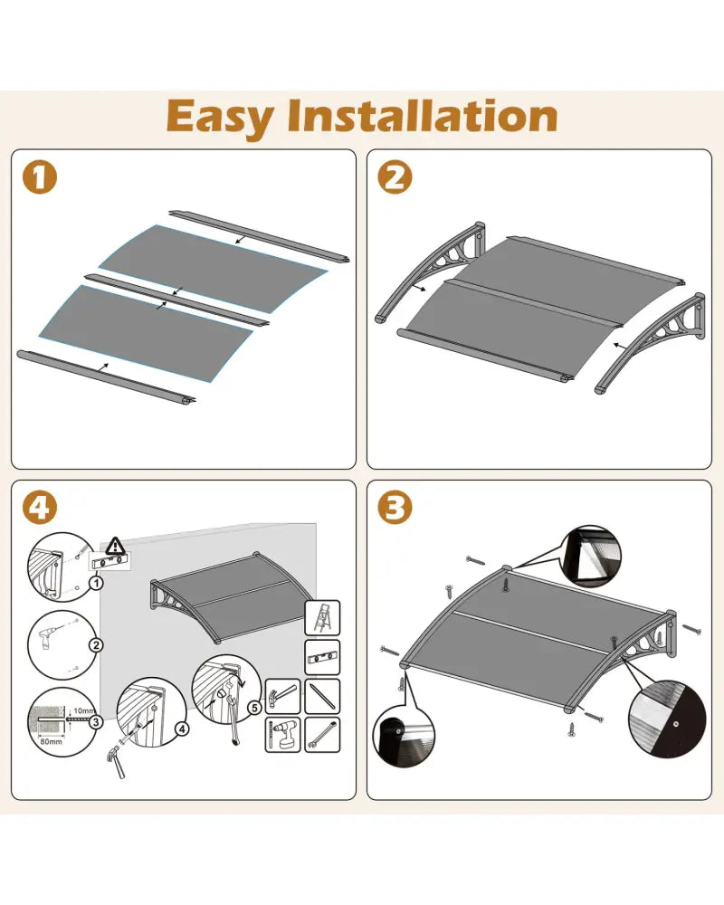 Outdoor Front Door Patio Overhang Awning for Sunlight Rain Snow Wind Protection-48 x 40 Inch - Brown - Outdoor Shades