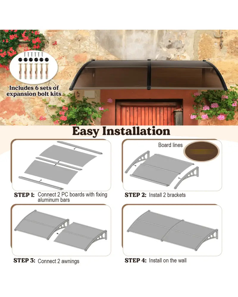 Outdoor Front Door Patio Overhang Awning for Sunlight Rain Snow Wind Protection-78 x 35 Inch - Brown - Outdoor Shades