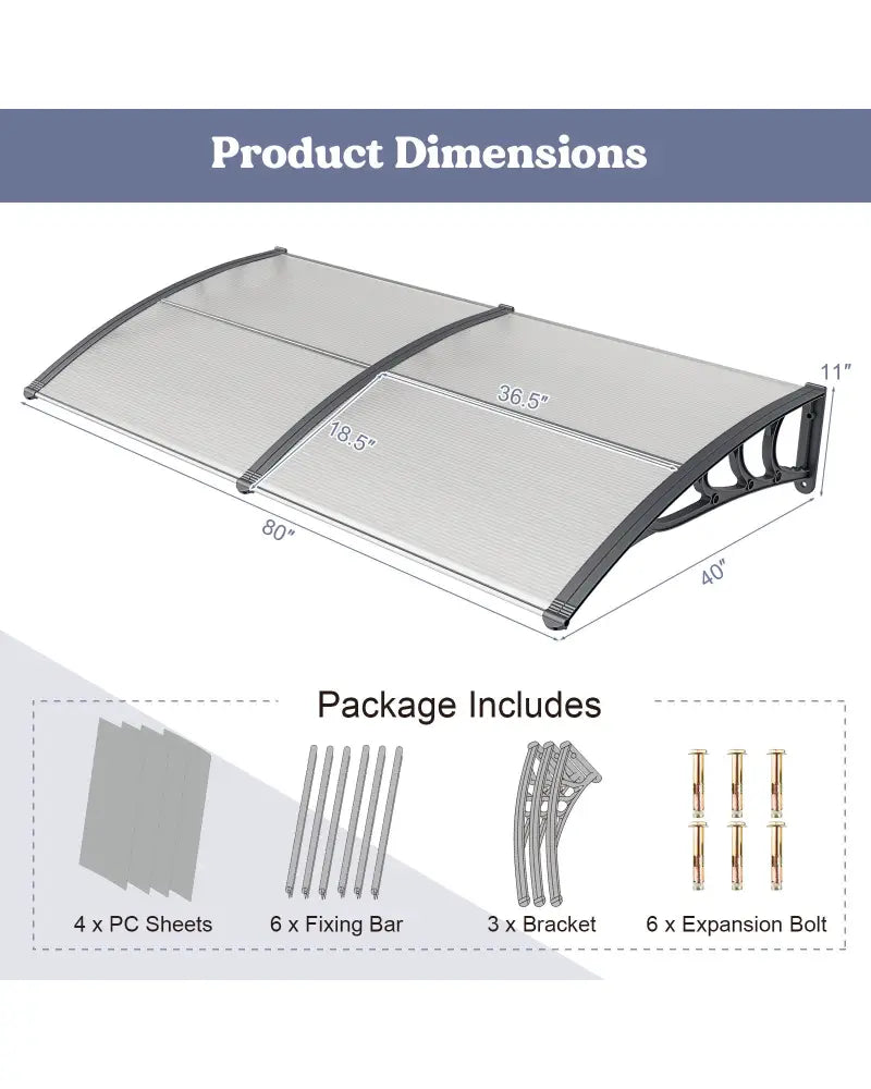 Outdoor Front Door Patio Overhang Awning for Sunlight Rain Snow Wind Protection-Gray - Gray - Outdoor Shades