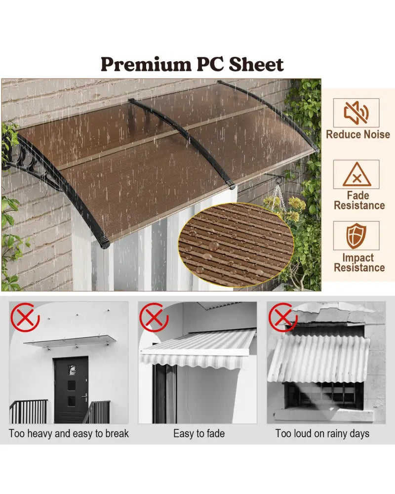 Outdoor Front Door Patio Overhang Awning for Sunlight Rain Snow Wind Protection-78 x 35 Inch - Brown - Outdoor Shades