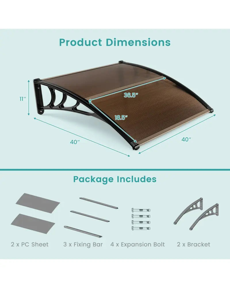 Outdoor Front Door Patio Overhang Awning for Sunlight Rain Snow Wind Protection-40 x 40 Inch - Brown - Outdoor Shades