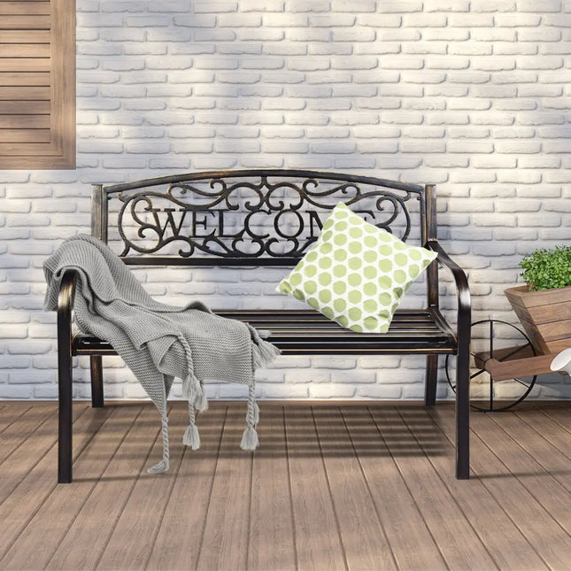 Outdoor Furniture Steel Frame Porch Garden Bench-bronze - Bronze - Outdoor Benches