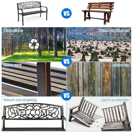 Outdoor Furniture Steel Frame Porch Garden Bench-bronze - Bronze - Outdoor Benches