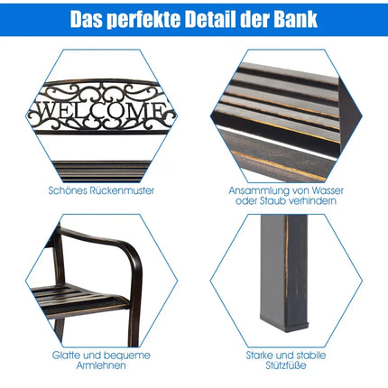 Outdoor Furniture Steel Frame Porch Garden Bench-bronze - Bronze - Outdoor Benches