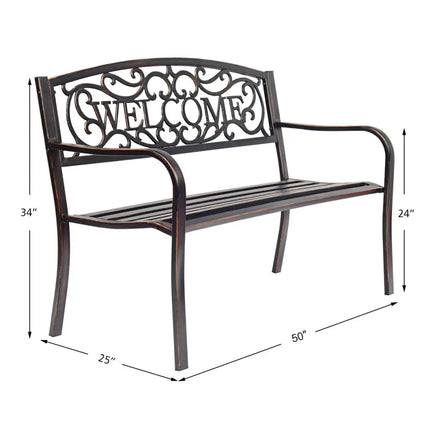 Outdoor Furniture Steel Frame Porch Garden Bench-bronze - Bronze - Outdoor Benches