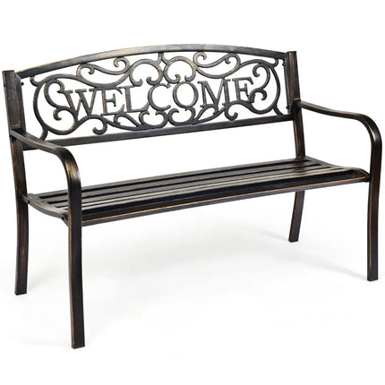 Outdoor Furniture Steel Frame Porch Garden Bench-bronze - Bronze - Outdoor Benches