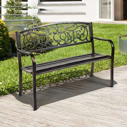 Outdoor Furniture Steel Frame Porch Garden Bench-bronze - Bronze - Outdoor Benches