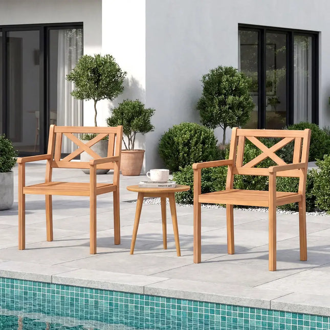 Outdoor Garden Acacia Wood Patio Dining Chairs for Porch-Set of 2 - Patio Dining Chairs