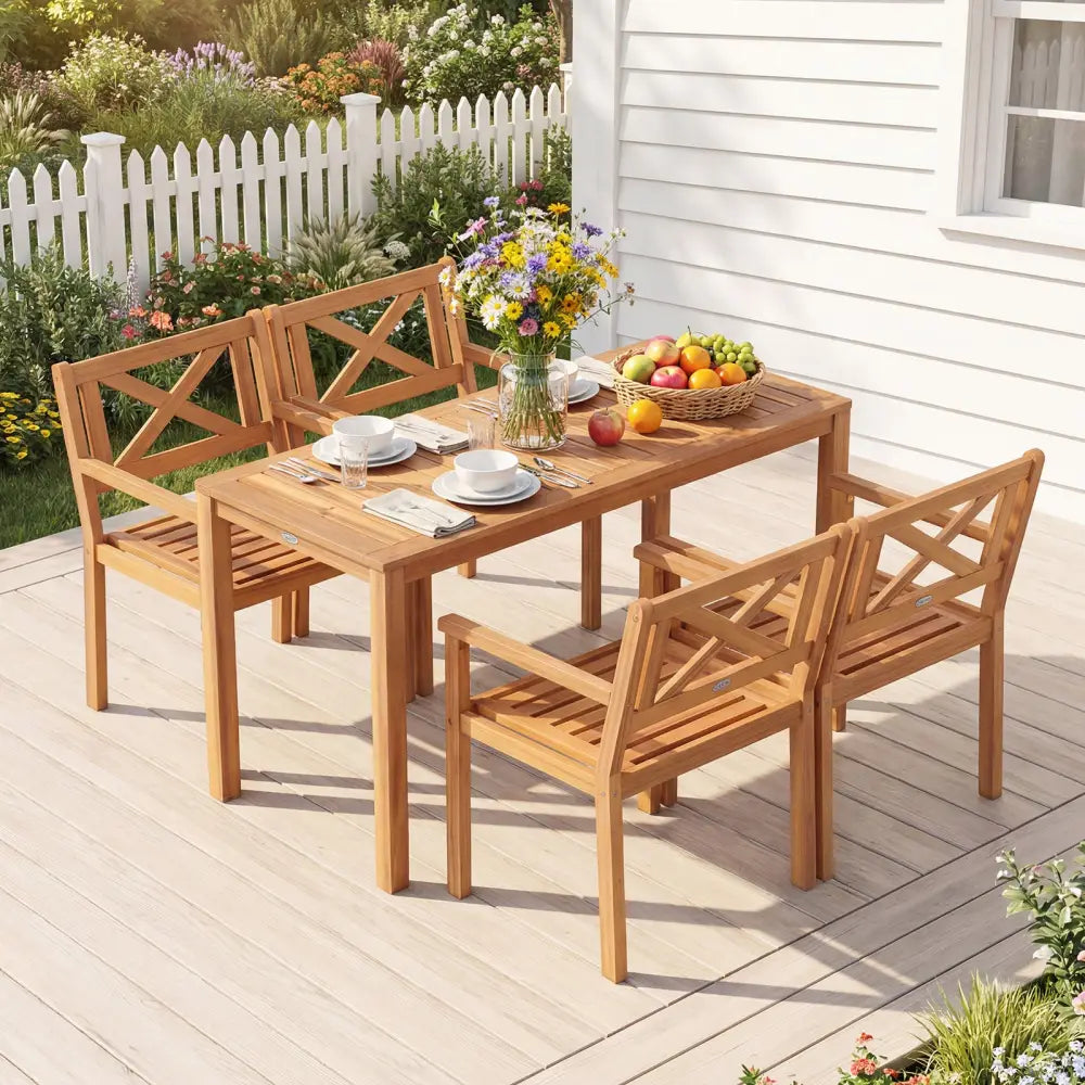 Outdoor Garden Acacia Wood Patio Dining Chairs for Porch-Set of 2 - Patio Dining Chairs