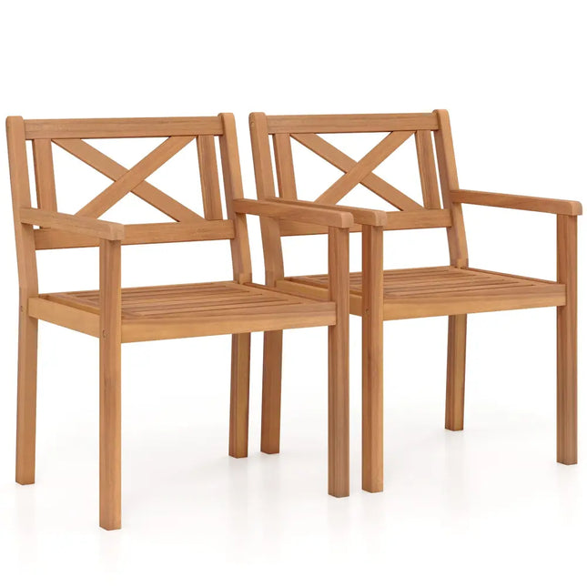 Outdoor Garden Acacia Wood Patio Dining Chairs for Porch-Set of 2 - Patio Dining Chairs