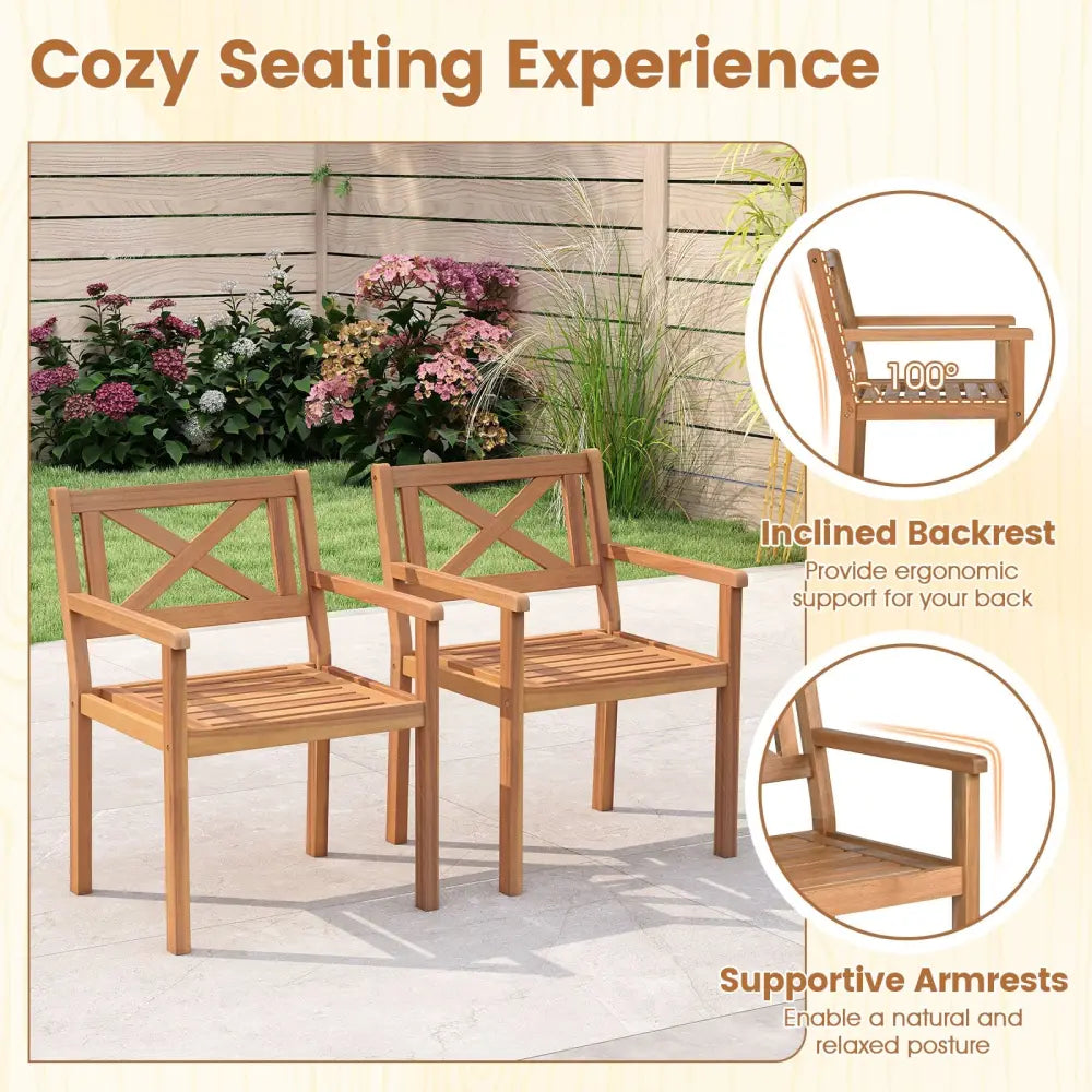 Outdoor Garden Acacia Wood Patio Dining Chairs for Porch-Set of 4 - Patio Dining Chairs