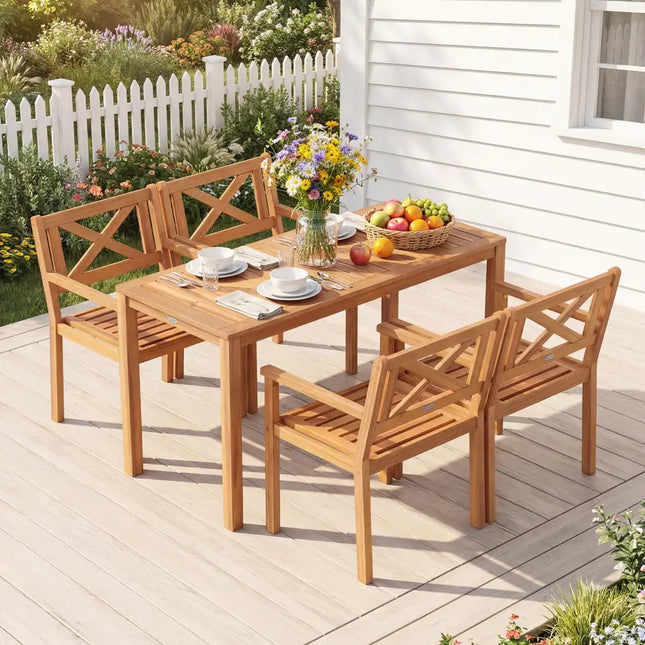 Outdoor Garden Acacia Wood Patio Dining Chairs for Porch-Set of 4 - Patio Dining Chairs