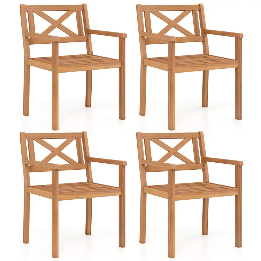 Outdoor Garden Acacia Wood Patio Dining Chairs for Porch-Set of 4 - Patio Dining Chairs