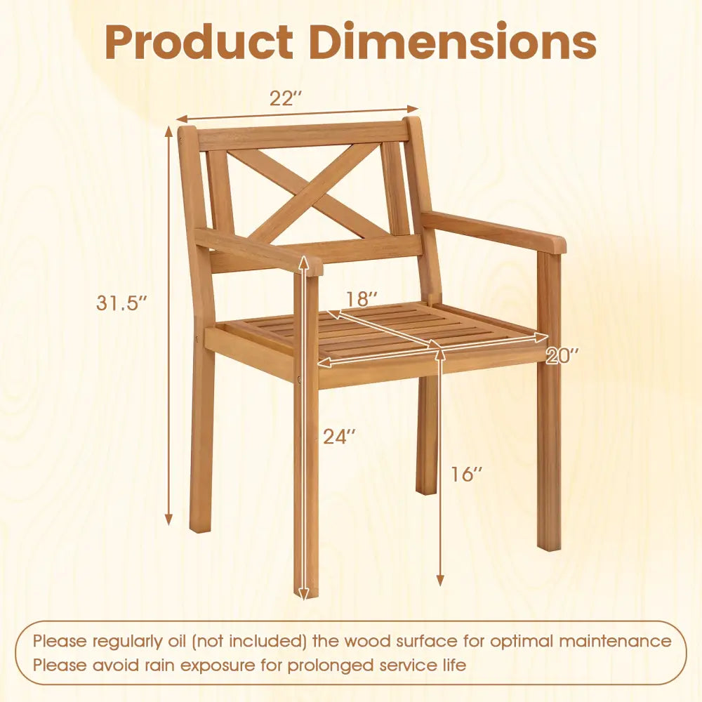 Outdoor Garden Acacia Wood Patio Dining Chairs for Porch-Set of 4 - Patio Dining Chairs