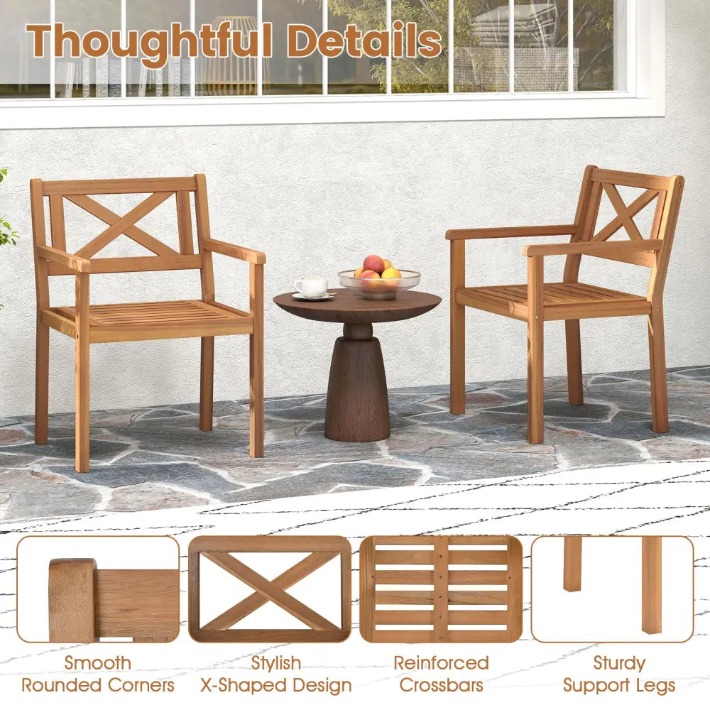 Outdoor Garden Acacia Wood Patio Dining Chairs for Porch-Set of 4 - Patio Dining Chairs