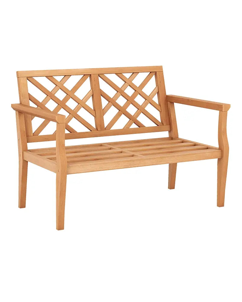 Outdoor Garden Bench 2-Person Teak Wood Bench with Comfy Armrests and Backrest - Natural - Outdoor Benches