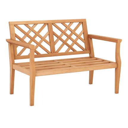 Outdoor Garden Bench 2-Person Teak Wood Bench with Comfy Armrests and Backrest - Natural - Outdoor Benches