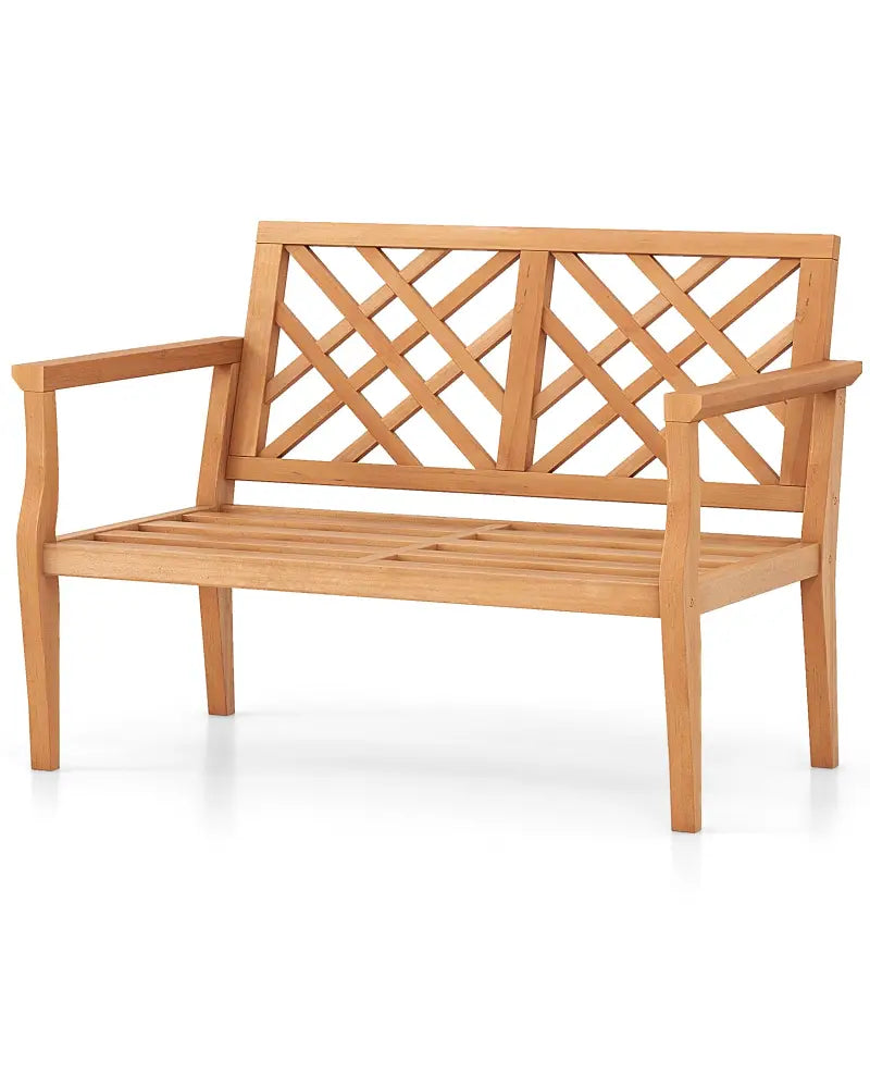 Outdoor Garden Bench 2-Person Teak Wood Bench with Comfy Armrests and Backrest - Natural - Outdoor Benches