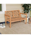 Outdoor Garden Bench 2-Person Teak Wood Bench with Comfy Armrests and Backrest - Natural - Outdoor Benches