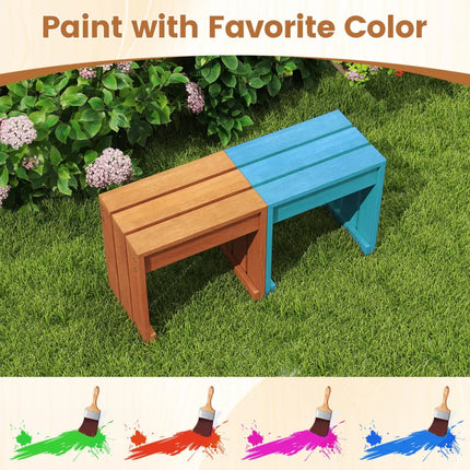 Outdoor Garden Bench Single Person Patio Backless Bench with Solid Wooden Frame - Outdoor Benches