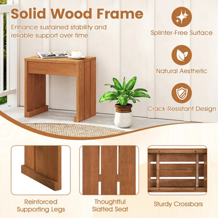 Outdoor Garden Bench Single Person Patio Backless Bench with Solid Wooden Frame - Outdoor Benches
