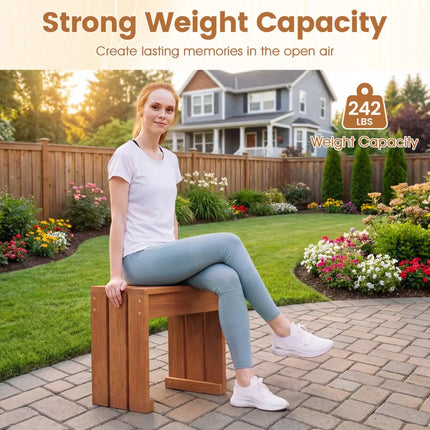Outdoor Garden Bench Single Person Patio Backless Bench with Solid Wooden Frame - Outdoor Benches