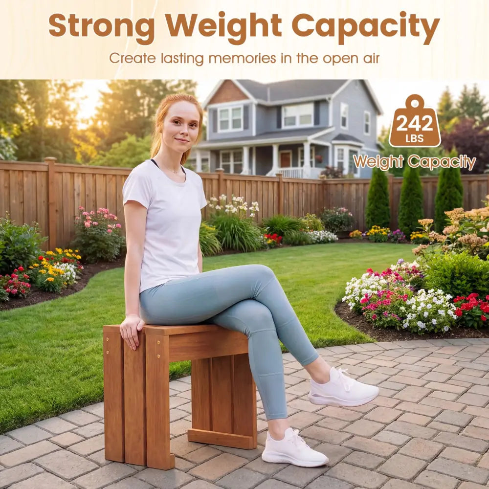 Outdoor Garden Bench Single Person Patio Backless Bench with Solid Wooden Frame - Outdoor Benches