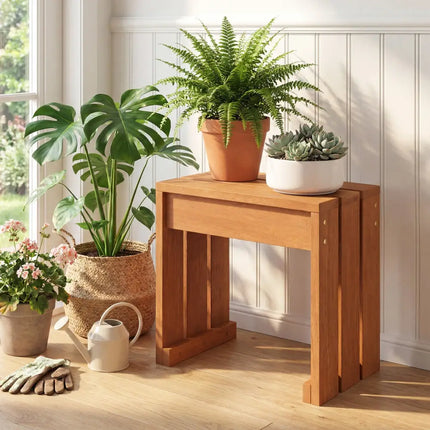 Outdoor Garden Bench Single Person Patio Backless Bench with Solid Wooden Frame - Outdoor Benches