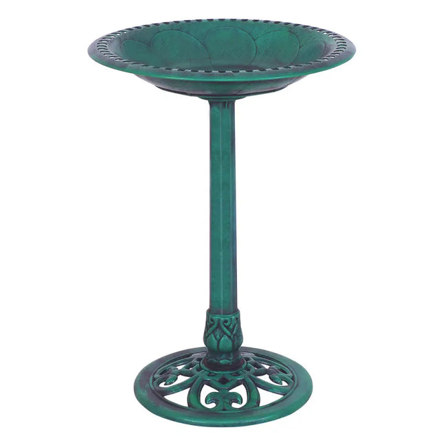 Outdoor Garden Green Pedestal Bird Bath Feeder - Green - Bird Supplies