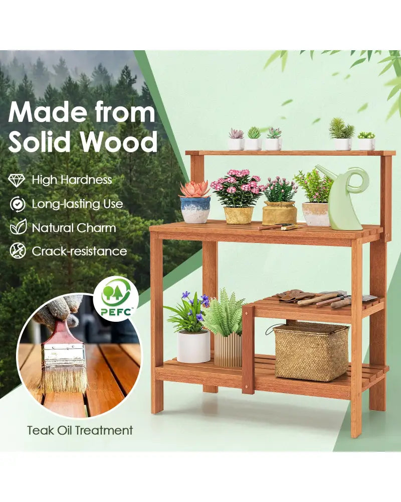 Outdoor Garden Potting Wood Planting Workstation with Open Shelves - Potting Benches & Tables