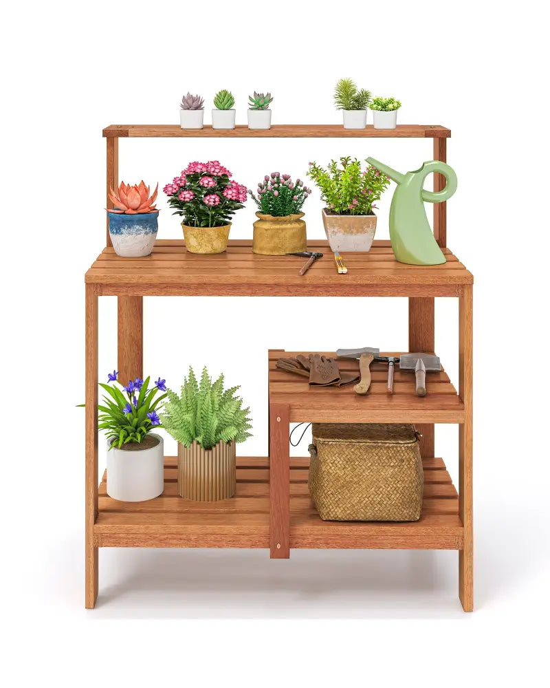 Outdoor Garden Potting Wood Planting Workstation with Open Shelves - Potting Benches & Tables