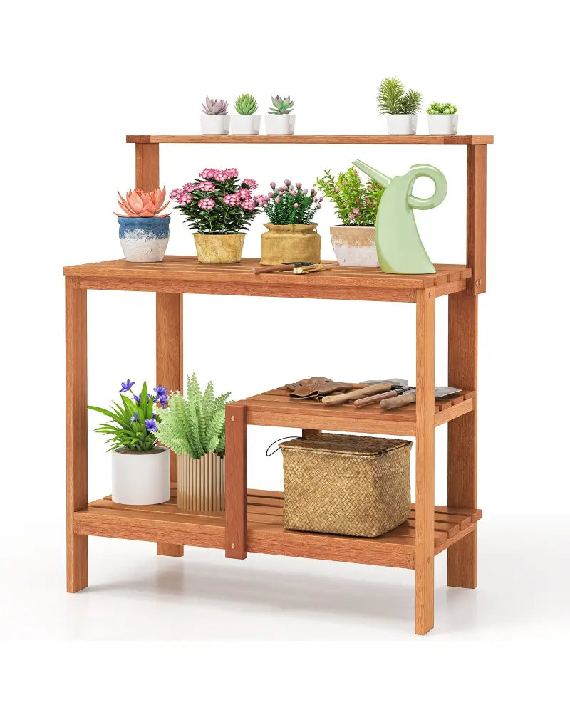 Outdoor Garden Potting Wood Planting Workstation with Open Shelves - Potting Benches & Tables