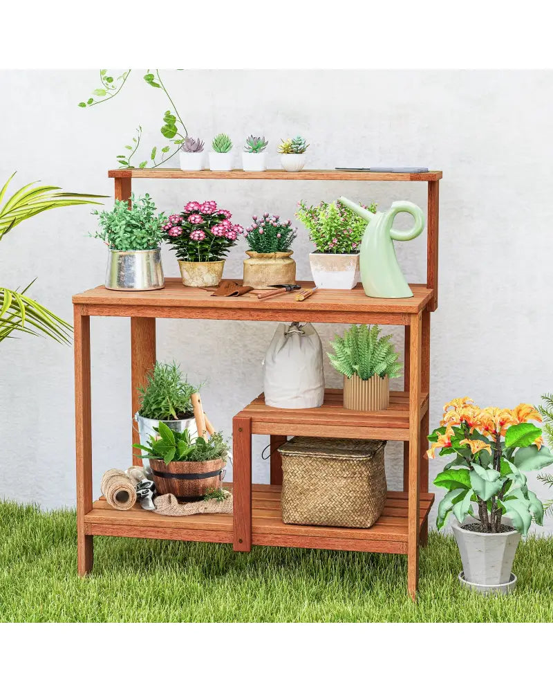 Outdoor Garden Potting Wood Planting Workstation with Open Shelves - Potting Benches & Tables