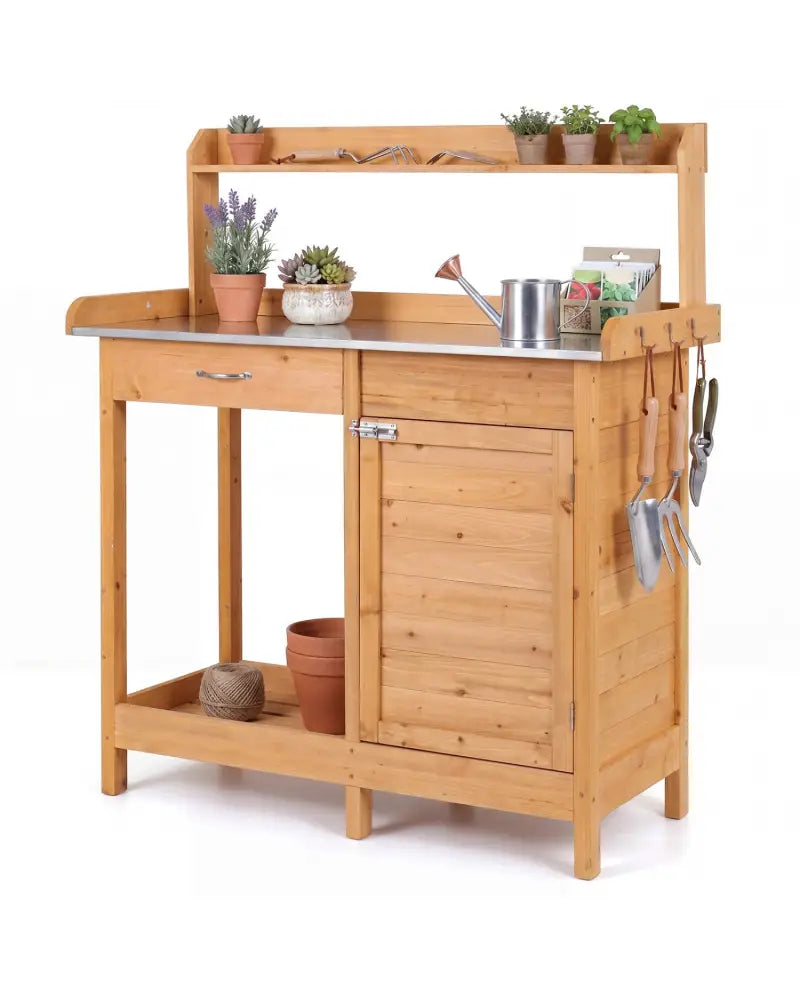 Outdoor Garden Wooden Work Station Potting Bench - Natural - Potting Benches & Tables
