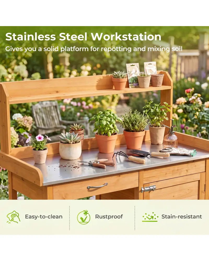 Outdoor Garden Wooden Work Station Potting Bench - Natural - Potting Benches & Tables