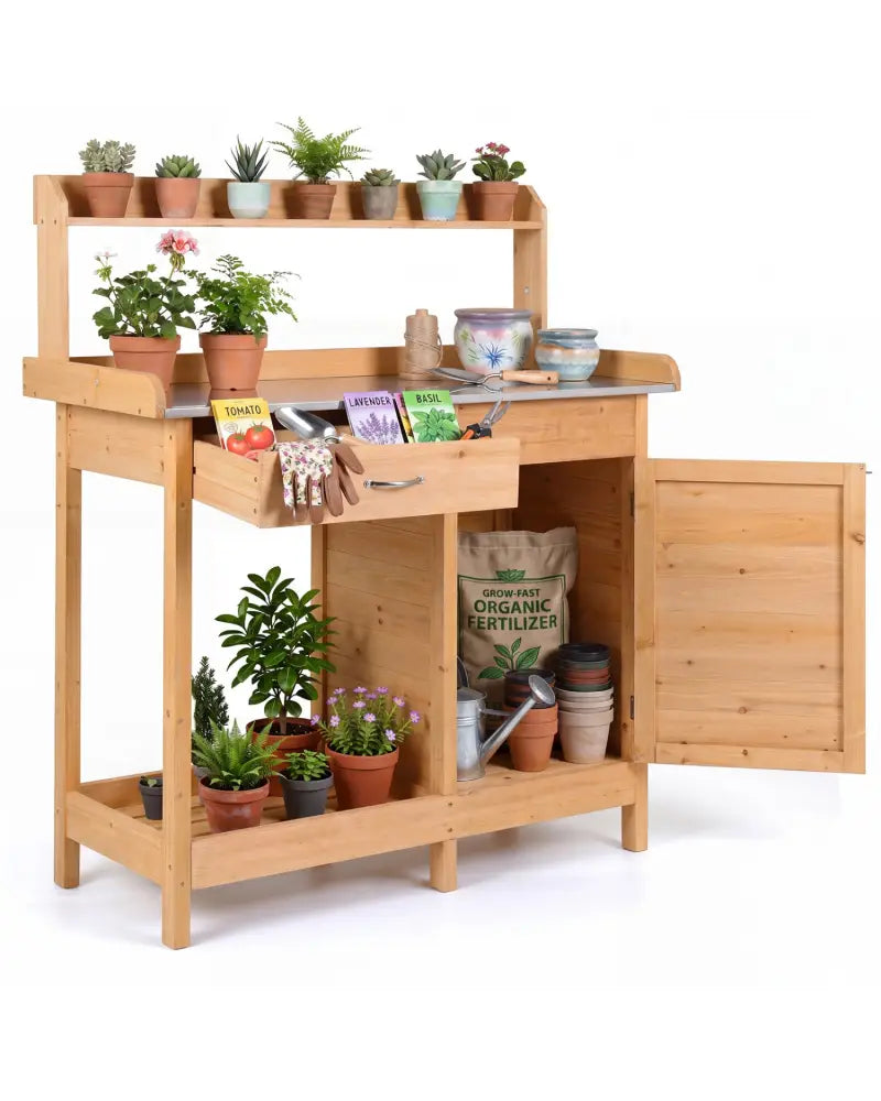 Outdoor Garden Wooden Work Station Potting Bench - Natural - Potting Benches & Tables