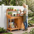 Outdoor Garden Wooden Work Station Potting Bench - Natural - Potting Benches & Tables
