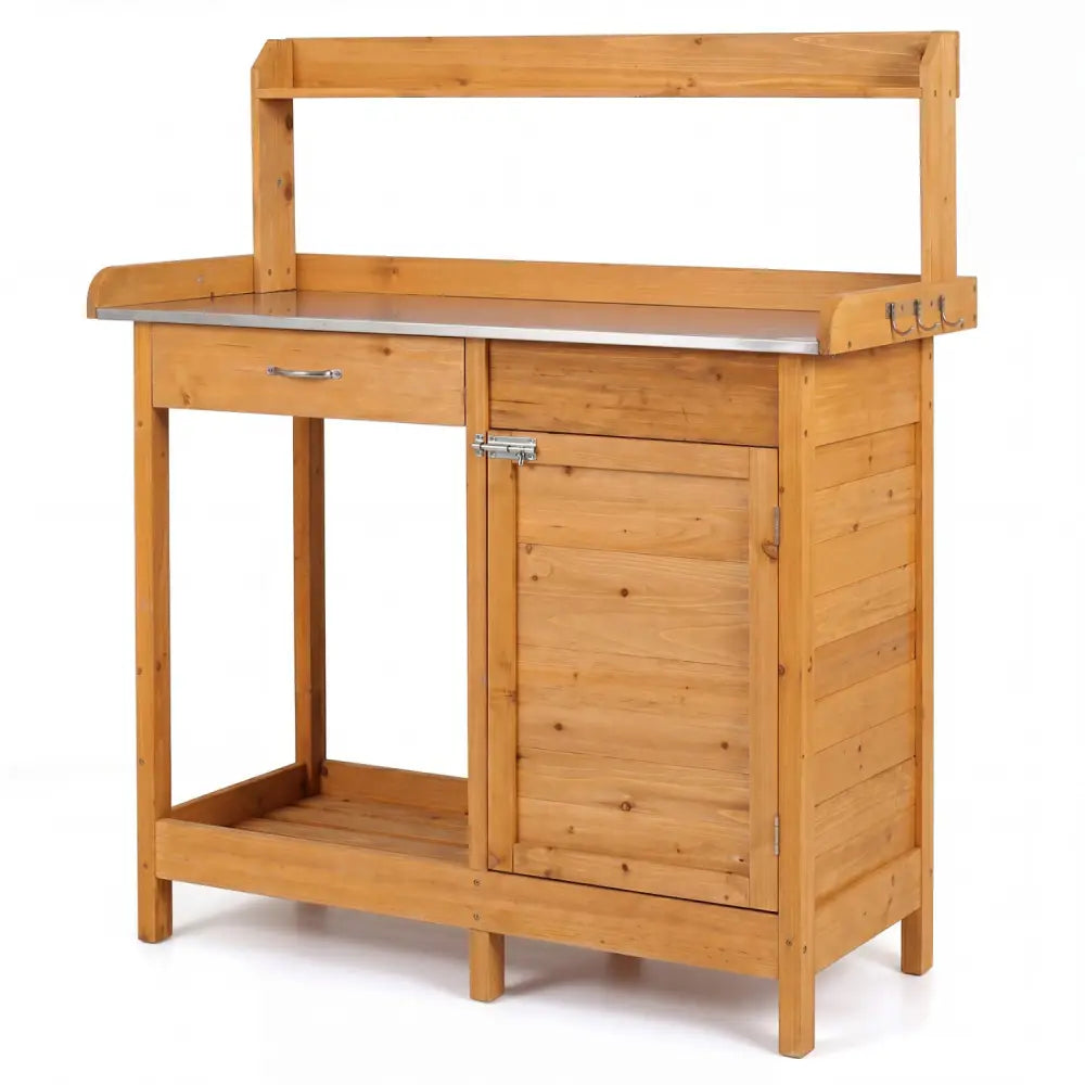 Outdoor Garden Wooden Work Station Potting Bench - Natural - Potting Benches & Tables
