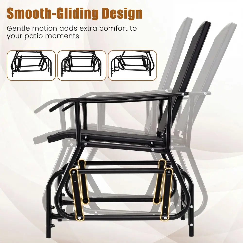 Outdoor Glider Chair with Metal Frame and Armrests-Black - Black - Patio Rocking Chairs & Gliders
