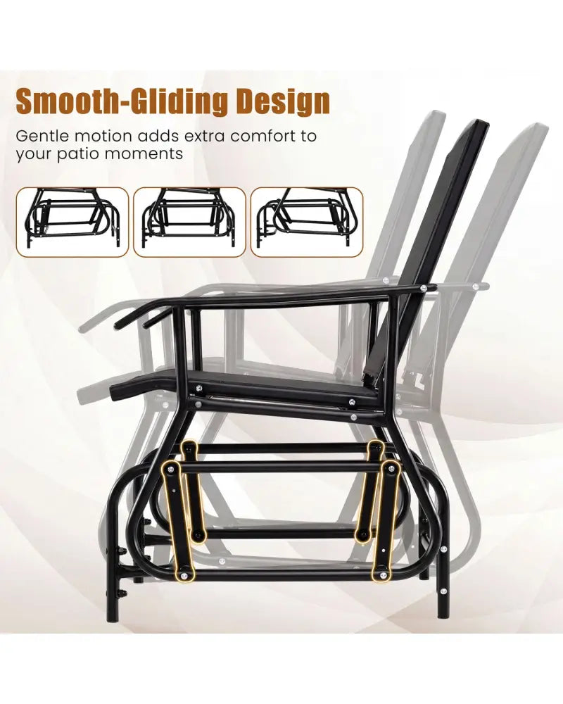 Outdoor Glider Chair with Metal Frame and Armrests-Black - Black - Patio Rocking Chairs & Gliders