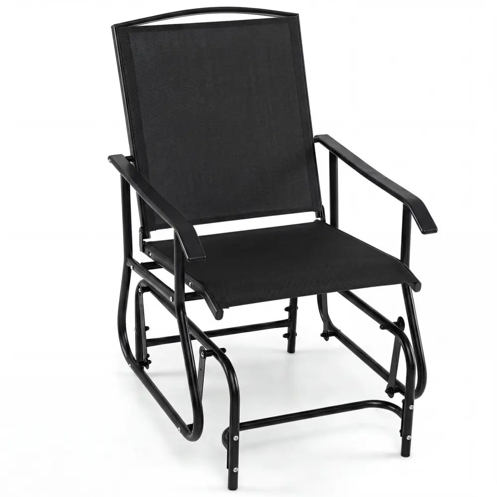 Outdoor Glider Chair with Metal Frame and Armrests-Black - Black - Patio Rocking Chairs & Gliders